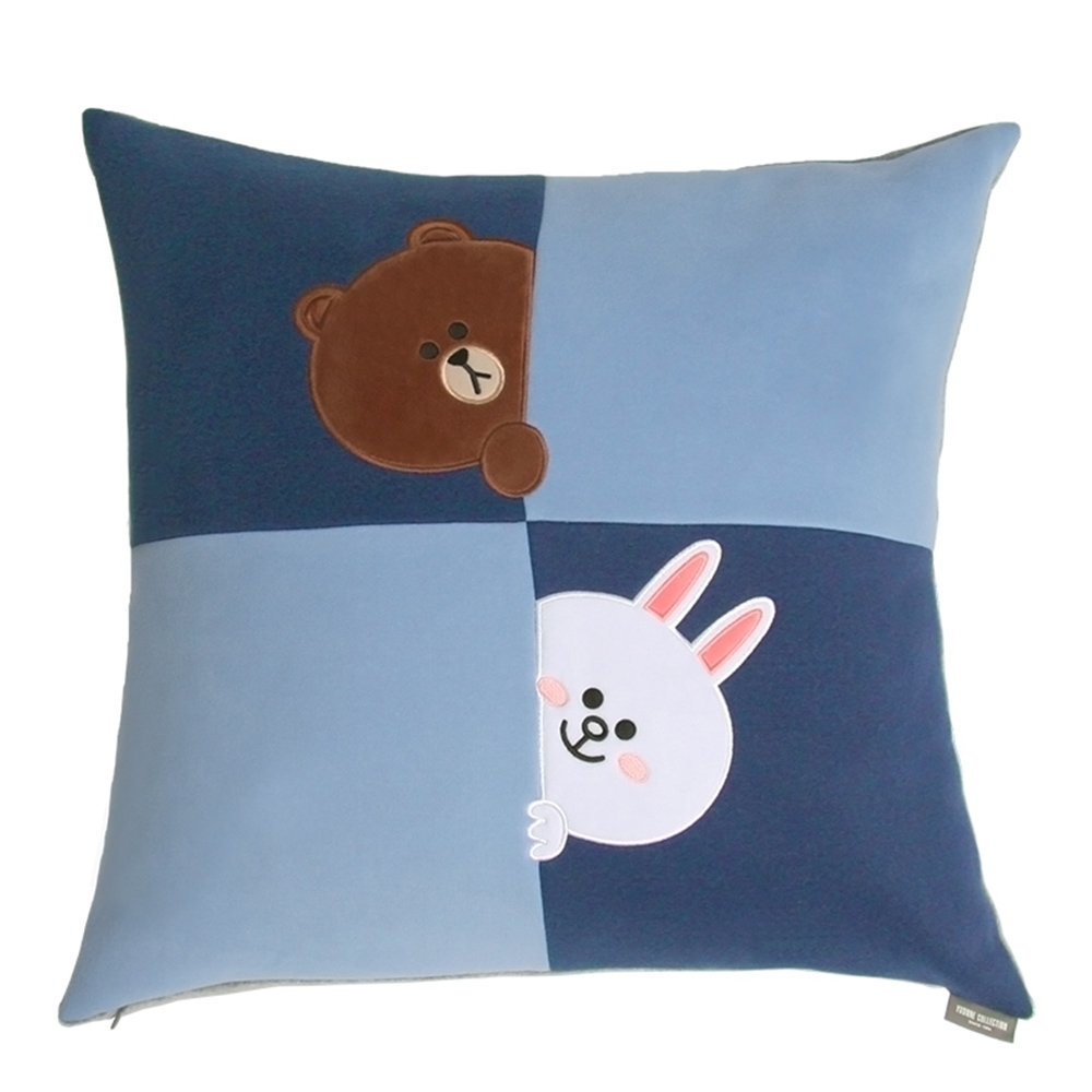 LINE FRIENDS｜熊大兔兔拼接方形抱枕（60x60公分）-紳士藍產品圖