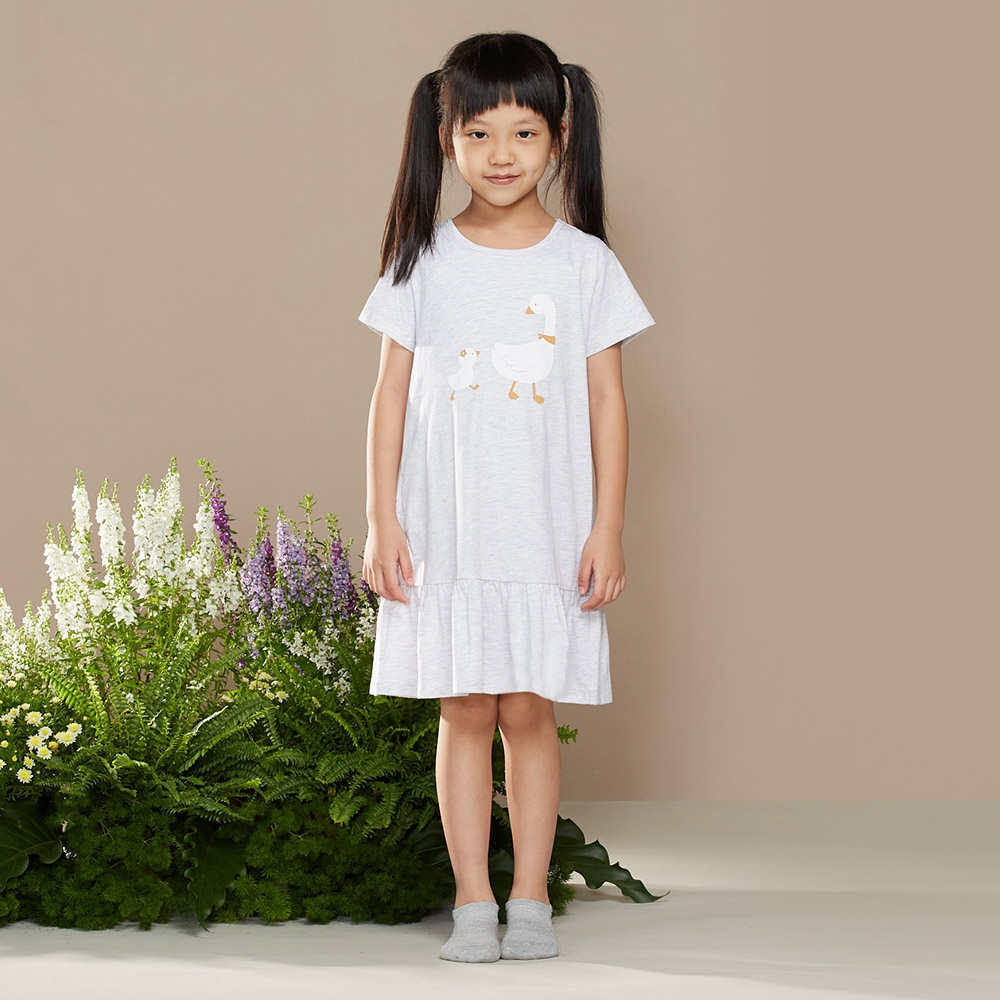 童裝｜親子鵝網印短袖洋裝-銀白灰（S/M）產品圖